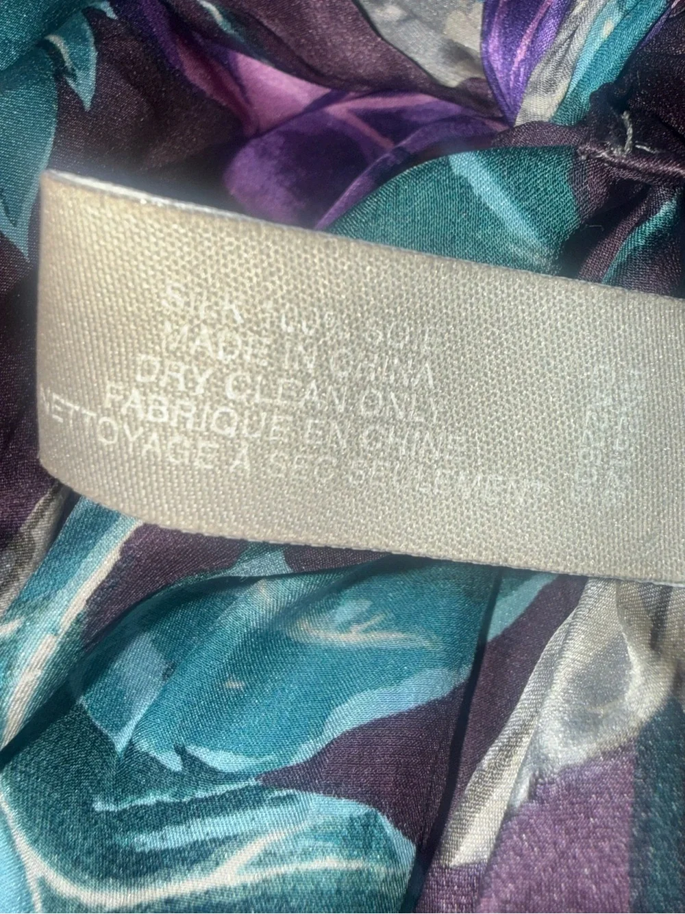 Echo 100% Silk Floral Scarf Purple Teal Gray Large Square Neck Head Wrap